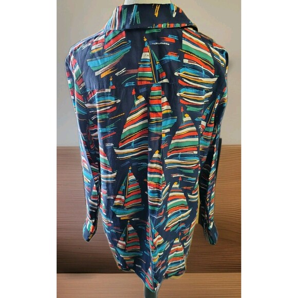 Soft Surroundings Blouse Size S Sailing Boats Design Long Sleeve Hidden Button V - Picture 7 of 11